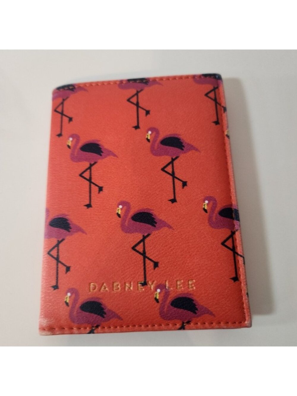 Dabney Lee Flamingo Passport Holder Coral Orange Vegan‎ Leather Travel Wallet